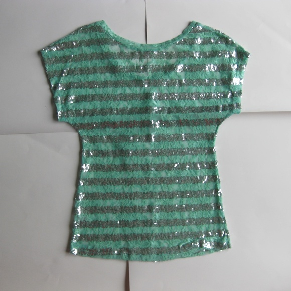 Charlotte Russe sequined sheer teal lacy top - Picture 3 of 5